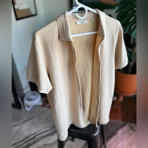 Jack & Jones zip through woven polo (linen comfort texture)